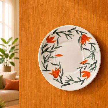 Imagem de Pires Decorativo de Parede Suporte Lírios Cerâmica Branco
