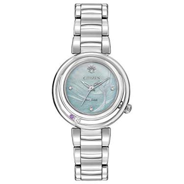 Imagem de Relógio de quartzo feminino Citizen Eco-Drive Disney Ariel pulseira de aço inoxidável mostrador analógico azul