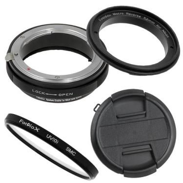 Imagem de Kit de filtro de anel reverso macro Fotodiox de 52 mm compatível com lentes de rosca de filtro de 52 mm para câmeras Nikon F-Mount - com filtro UV, adaptador de controle de abertura mecânico e tampa