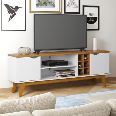 Imagem de Rack Retrô Prism 1.8 com Adega e Duas Portas - Branco com Cumarú - Patrimar Móveis