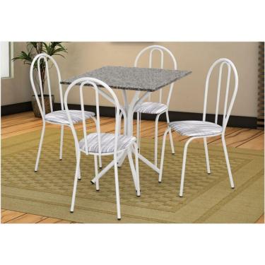 Imagem de Jogo de Mesa e 04 Cadeiras Thais com Tampo Granito Branca/Assento Linho - Artefamol