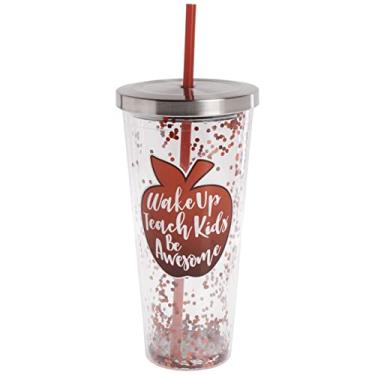 Imagem de Spoontiques Copo com glitter para professor com canudo