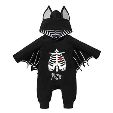 Imagem de Macacão infantil para meninos e meninas Halloween manga longa estampas de desenho animado cosplay fantasia moletom com capuz macacão de bebê (preto, 0-3 meses)