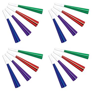 Imagem de Beistle 16 peças de chifres de cores sortidas brilhantes para festas de aniversário, 23 cm, multicolorido