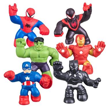 Imagem de Heroes of Goo Jit Zu Marvel Mega Mini 6 Pack - Squishy, Stretchy, Gooey Mini Heroes - Ironman, Spider-Man, Captain America, Miles Morales, Hulk and Black Panther