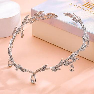 Imagem de KRDADELF Tiaras de folhas de prata para mulheres meninas, fantasia de fada para mulheres chapéu de casamento de cristal para noiva, coroa de elfo para aniversário, cosplay, festa, baile, acessórios de Halloween