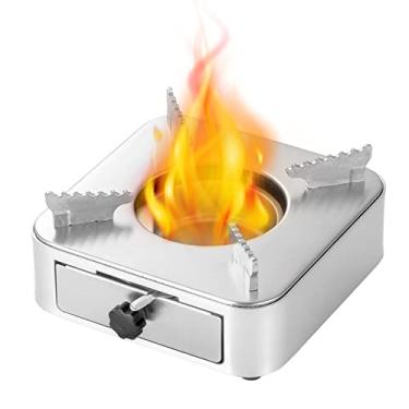 Imagem de Mini fogão a álcool queimador de álcool acampamento ao ar livre com gaveta de empurrar para puxar forno de emergência compacto doméstico para churrasco mochila caminhadas, prata, 18 * 18 * 8 cm