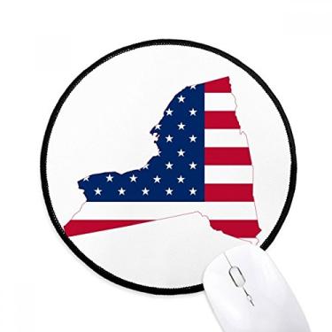 Imagem de New York USA Mapa Estrelas Listras Bandeira Forma Mouse Pad Desktop Escritório Tapete Redondo para Computador
