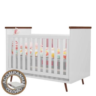 Imagem de Berço Mini Cama 3 em 1 Wood Retrô Branco 100% mdf - Com Colchão -Mobili