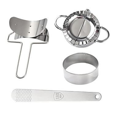 Imagem de Máquina de bolinho de aço inoxidável prensa DIY molde simples de empanada com cortador de massa colher de enchimento kit de descascar de cozinha para pastelaria de ravióli, prata, 12,5 cm