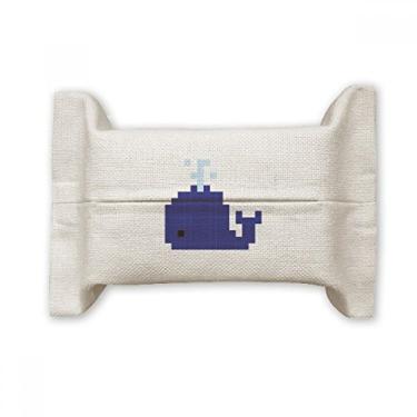 Imagem de Bolsa de linho de algodão para lenços faciais com pixel de baleia azul de verão