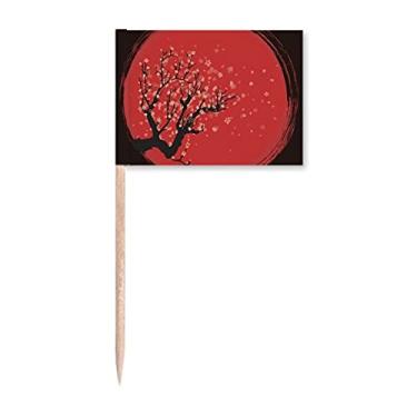 Imagem de Bandeira de palito de dente com padrão de arte Sakura da cultura japonesa, enfeite de festa