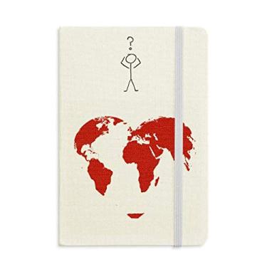 Imagem de Caderno de interrogação com mapa múndi vermelho coração dia dos namorados diário clássico A5