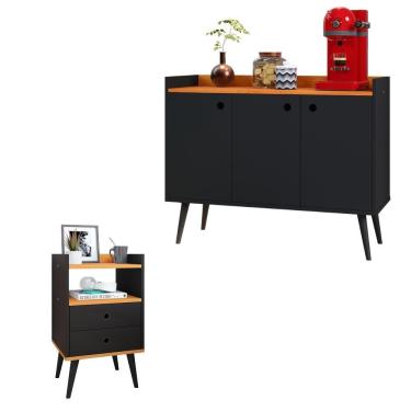 Imagem de Kit Cozinha Cantinho Café Aparador Buffet Decoração Sala Quarto Mesinha Cabeceira Mesa Lateral 2 Gavetas Retrô - RPM Móveis