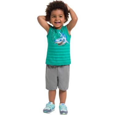 Imagem de Conjunto Infantil Brandili Camiseta Regata e Bermuda - Em Meia Malha e Microfibra - Verde e Cinza