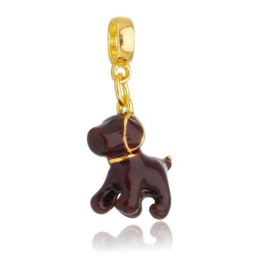 Imagem de Pingente Berloque Cachorro Golden Retriever Marrom Para Pandora Banhado a Ouro 18k