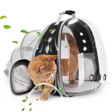 Imagem de Lollimeow Mochila para transporte de animais de estimação, bolsa de transporte de bolhas, gatos e filhotes, aprovada por companhias aéreas, projetada para viagens, caminhadas, caminhadas e uso ao ar livre (preto-expansível)
