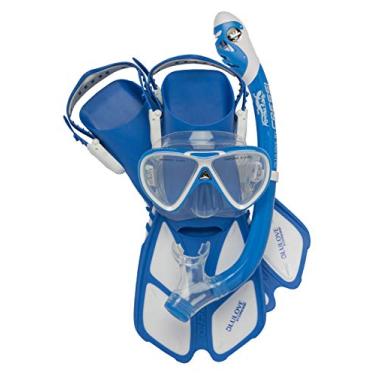 Imagem de Cressi Conjunto de snorkeling juvenil juvenil para crianças de 3 a 9 anos - nadadeiras curtas ajustáveis, máscara de silicone, snorkel seco - Conjunto Mini Bonete Pro Dry