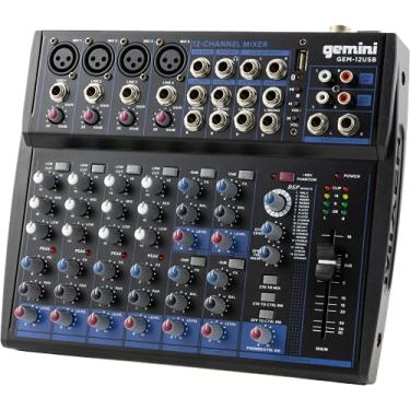 Imagem de Gemini Sound Equipamento De Áudio Profissional Compact Rotary 12 Canais De Música De Som Ao Vivo Podcast Bluetooth USB Dj Mixers Com Equalização De 3 Bandas, 4 Entradas De Microfone Gem-12Usb
