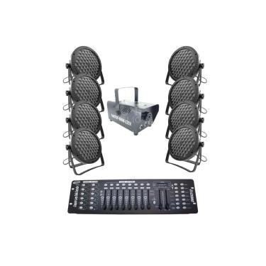 Imagem de Kit 8 Par Led Slim 60 Led 3W+Máq Fumaça 600W+Mesa Dmx512