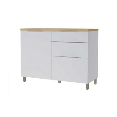 Imagem de Gabinete de Cozinha Modulado Balcão Marquesa p/Pia 1 Porta e 3 Gaveta c/ Tampo 120cm Branca/Nature - Nesher