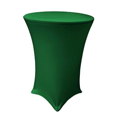 Imagem de LA Linen Toalha de mesa redonda de elastano para mesa de coquetel, 91 x 106 cm, verde esmeralda