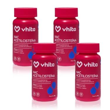 Imagem de Kit 4 VHITA NAC N Acetilcisteína - 600mg Concentrado, Com Selênio e Molibdênio, Cada Embalagem Contém 30 Cápsulas, Suplemento Alimentar Sem Sabor, Não Contém Glúten, Não Contém Lactose