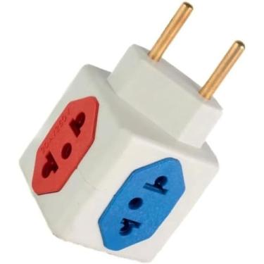 Imagem de KIT Com 10 Adaptadores Benjamim Cubo 3D Com 3 Entradas de Tomada 10 Amperes E 1 Entrada de Tomada 20 Amperes Colorido Vermelho Azul Plug Padrão Novo 3 Pinos Resistente