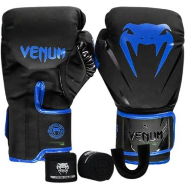 Imagem de Kit Venum Boxe Muay Thai 14 Oz Luva Bandagem Bucal New Impact Evo Preto Azul Profissional