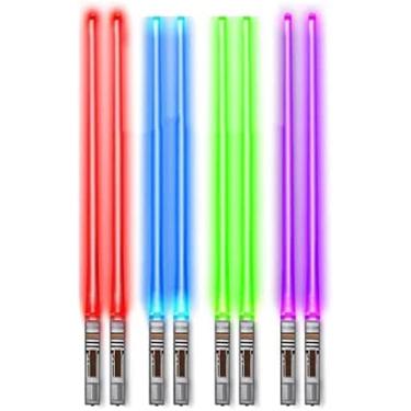 Imagem de 4 pares de pauzinhos de sabre de luz, pauzinhos de led duráveis, leves, portáteis, sem bpa e seguros para alimentos, para casa, cozinha, festa ao ar livre