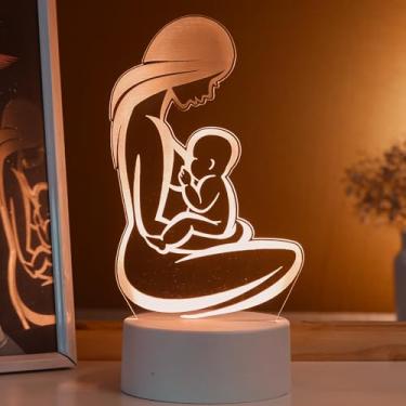Imagem de Luminária led 3d, abajur de mesa, mãe amamentando