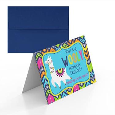 Imagem de Amanda Creation Wooly Amazing Teacher Llama Themed Teacher Appreciation Cartões dobrados em branco único (1) cartão comemorativo para professor, 10 x 15 cm (quando dobrado)