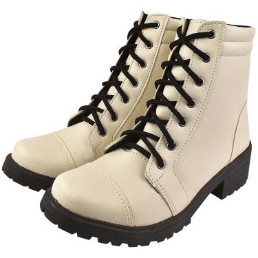 Imagem de Coturno Feminino Bota Donatella Shoes ConfortTratorado Cano Médio Militar Off White  feminino