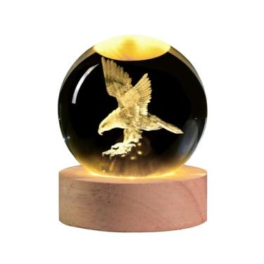 Imagem de Bola de cristal de águia gravada a laser 3D, estatueta de animal, lâmpada de esfera de vidro, luz noturna, estátua de águia, presentes para homens, mulheres e crianças
