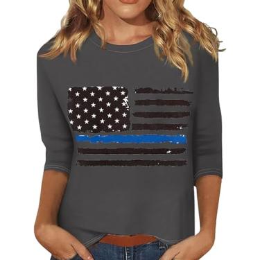 Imagem de Camisetas femininas 4th of July 4th of July Shirts Star Stripes 3/4 Sleeve American Flag Shirt Summer Fashion 2024, 1 cinza, G