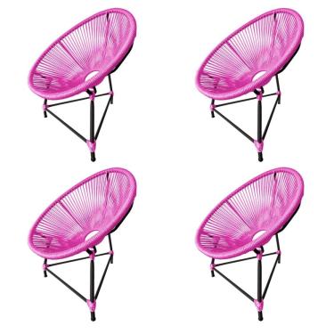 Imagem de Kit 4 Cadeiras Acapulco Corda Náutica Base em Alumínio Preto/rosa