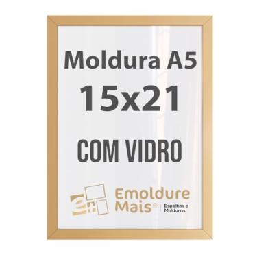 Imagem de Porta Retrato 15x21 Moldura de Madeira com Vidro Tamanho folha A5 Preto Branco Dourado Prata Tabaco para Fotos e Quadros decorativos (Dourado, apoio de mesa)
