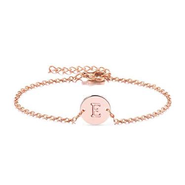 Imagem de Pulseira feminina minimalista ajustável inicial disco moeda 26 letras pulseira personalidade ouro rosa pulseira A-Z joia moderna presente, 21