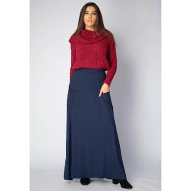 Imagem de Saia Longa Malha com Bolso Azul Marinho - GG-Veste do 46 ao 48-Feminino