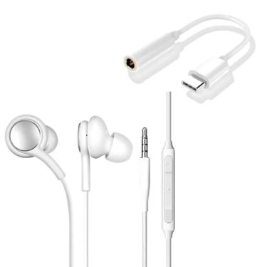 Imagem de Fone de Ouvido P2 branco Super Bass Estéreo Á Prova De Suor Com Microfone + adaptador P2 para tipo C