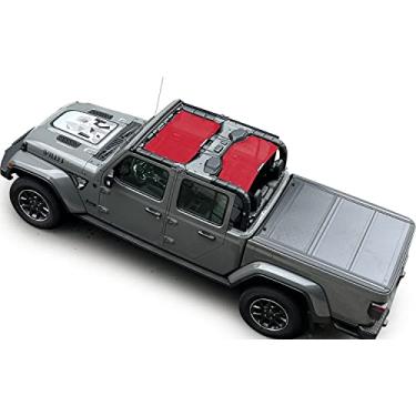 Imagem de Shadeidea Protetor solar para Jeep Gladiator, JT 4 portas superior proteção solar, frente e traseira (2 peças) - Capa de tela de malha vermelho cereja, bloqueador UV com bolsa de mão (2018 - corrente) - 10 anos de duração
