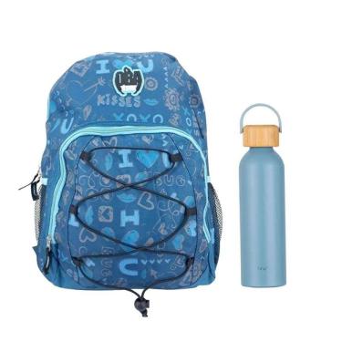 Imagem de Kit Mochila Escolar Infantil SBDV2033 e Garrafa de Água GA0601 500ml Azul Bali - Fuseco