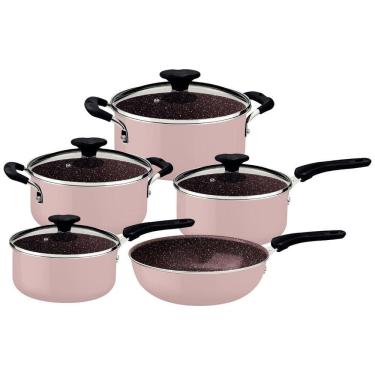 Imagem de Jogo De Panelas Tramontina Tunis 5 Peças Rosa Trufado Em Alumínio Com Revestimento Cerâmico