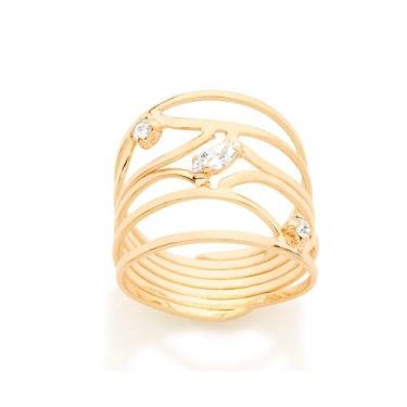 Imagem de Anel banhado ouro 3x 24k 18k e 22k feminino com pedra rommanel fios va