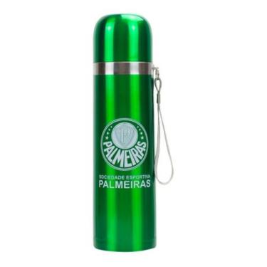 Imagem de Garrafa Térmica Inox Brasão Palmeiras Verde Metálico - 500ml - Mileno,