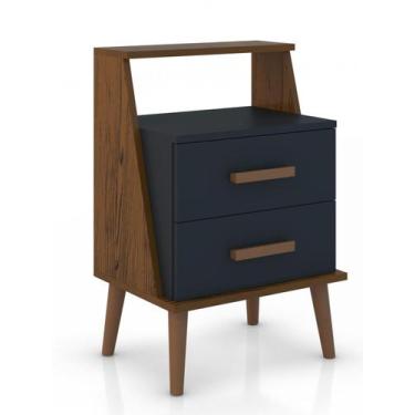 Imagem de Mesa de Cabeceira Retro Pés Palito 2 Gavetas Nicho Várias Cores - Beau
