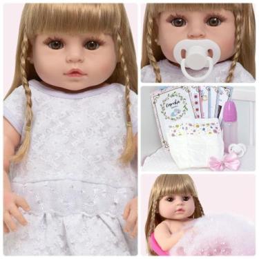 Imagem de Bebe Reborn Menina Loira 100% Silicone Fofa Com Vários Itens - Cegonha