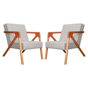 Imagem de Conjunto 2 Poltronas Monalisa Com Braços de Madeira Linho Bege - LM DE