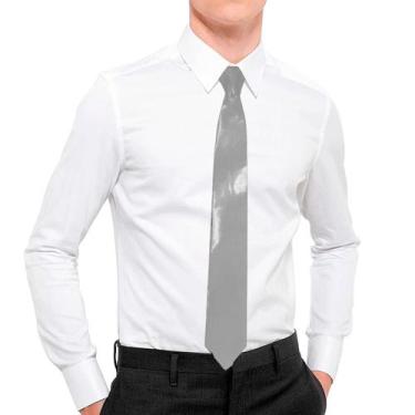 Imagem de Gravata Slim Casamento Executivo Prateado Regulável Zíper - anjo da ma