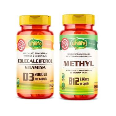 Imagem de Kit Vit B12 Metilcobalamina 350mg + D3 Colecalciferol 470mg - Unilife,